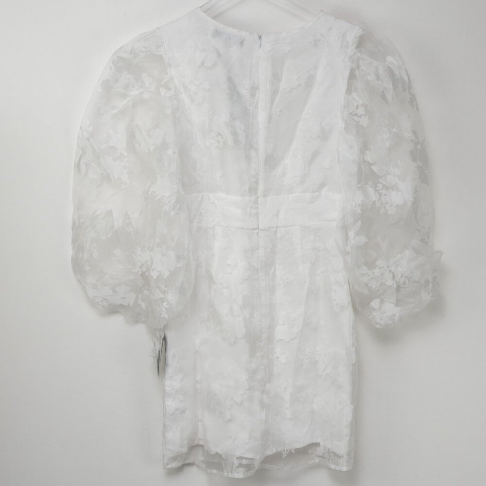 Lulus Dramatic Energy Floral Burnout Balloon Sleeve Mini Dress White Small NWT - Picture 3 of 7